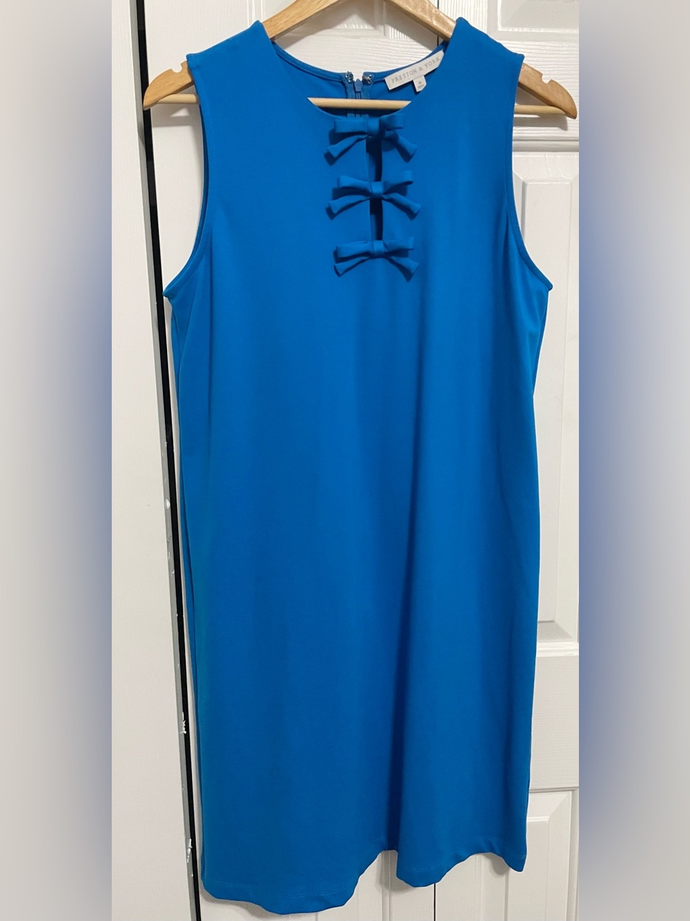 Preston & York Cobalt Blue Sleeveless Midi Dress with Front Bow Detail
